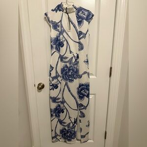 Enfocus Studio White Maxi Dress with Blue Floral Print